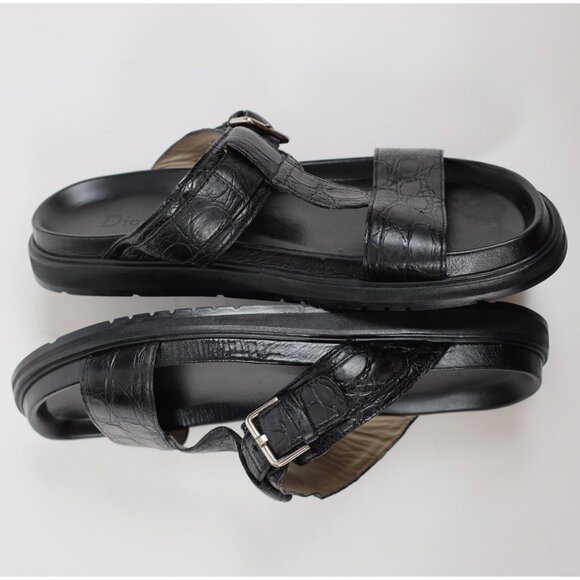 Dior Homme sandals shoes 43 US 10  black alligator crocodile CD buckle slides - Picture 10 of 11